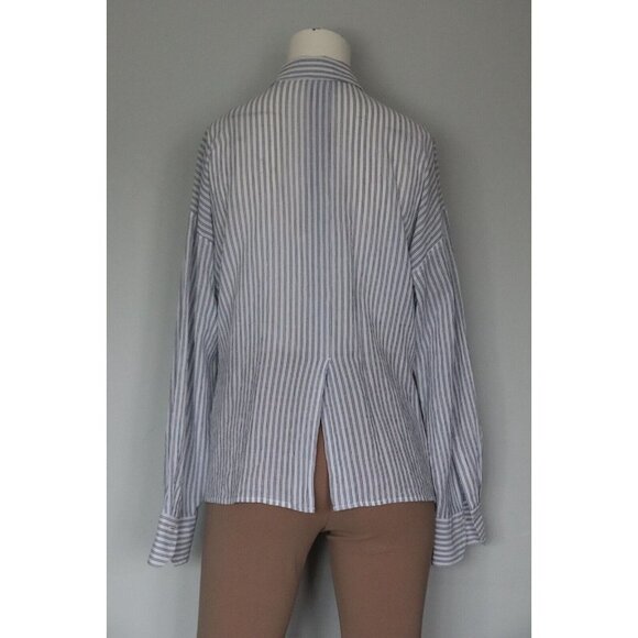 Vince Women's Size Small White Blue Relaxed-Fit Blouse Striped Button Down Shirt - Picture 5 of 6